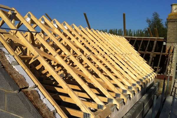 Roof trusses during construction of extension